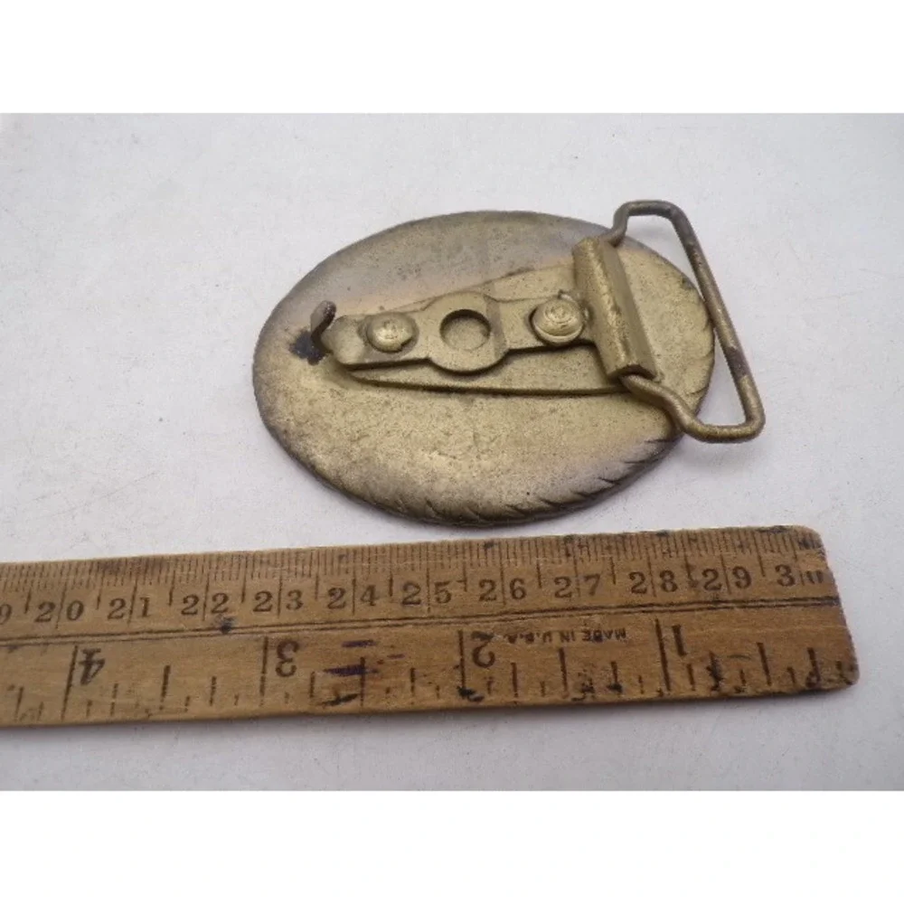 Vintage King Christian Hotel St Croix Belt Buckle Brass Tone Ship Crown Nautical